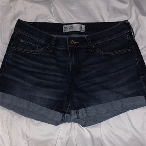 Dark wash low rise denim shorts